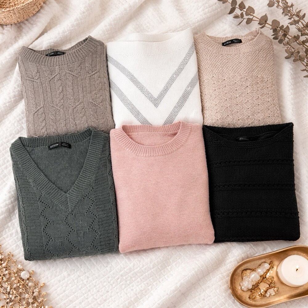 Sweater Bundle Lot 6 Women M L Knit Cozy Fall Winter Mixed Styles SHEIN